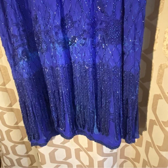 Vintage Laurence Kazer New York Y2K 100% Silk Elegant Blue Beaded Dress Size 3X - Picture 8 of 15